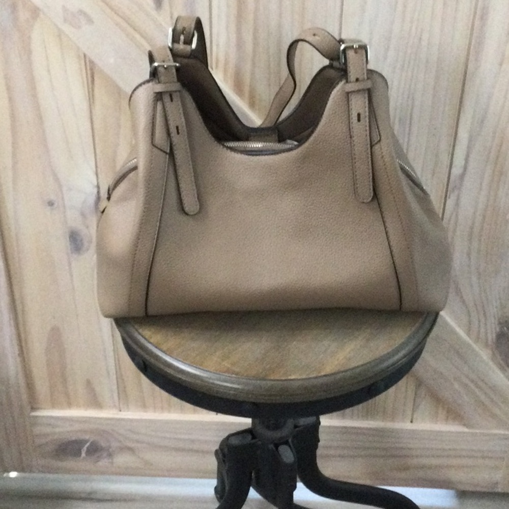 Source Unknown Pebbled Taupe Shoulder Bag with Buckle Straps